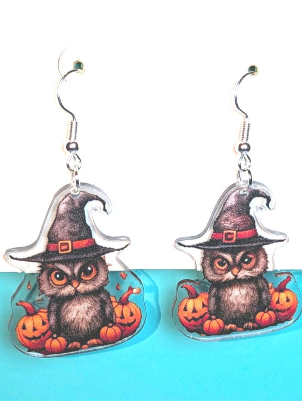 Hand Crafted Owl Witch Earrings - Black, Orange & Brown
